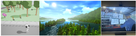 Nonage's Make Belie (left), Eco Resilience Global Games’ Lake George version of World of Plankton (center), Catapult Games’ VRPD (right)